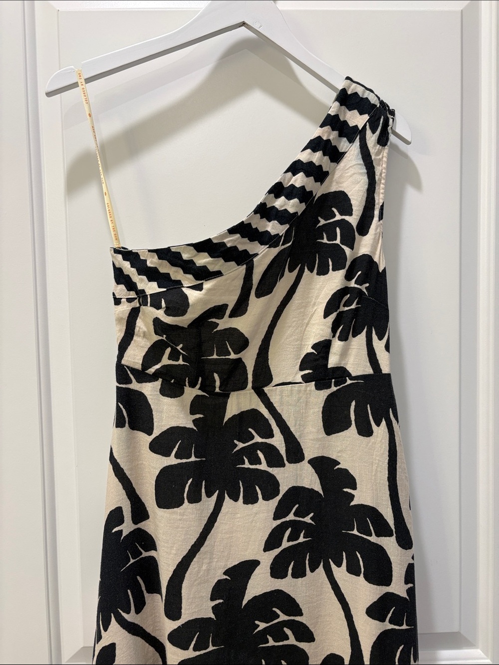 Farm Rio One Shoulder Linen Palm Tree Dress | Black & White | Size Small - Picture 6 of 14